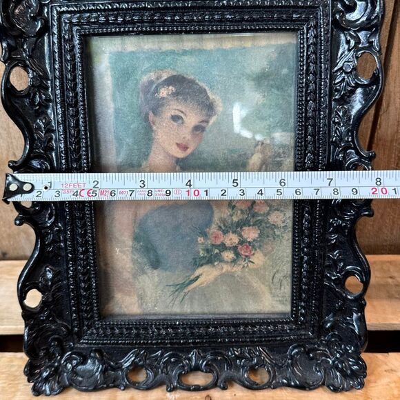 Cydney Grossman Parisian Lady Print in Black Baroque Heavy Frame ~10” x 8” - Picture 5 of 8